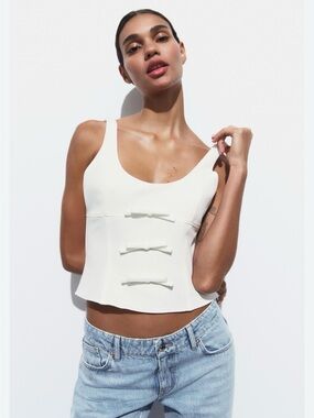 Zara White Bow Detail Cropped Camisole
